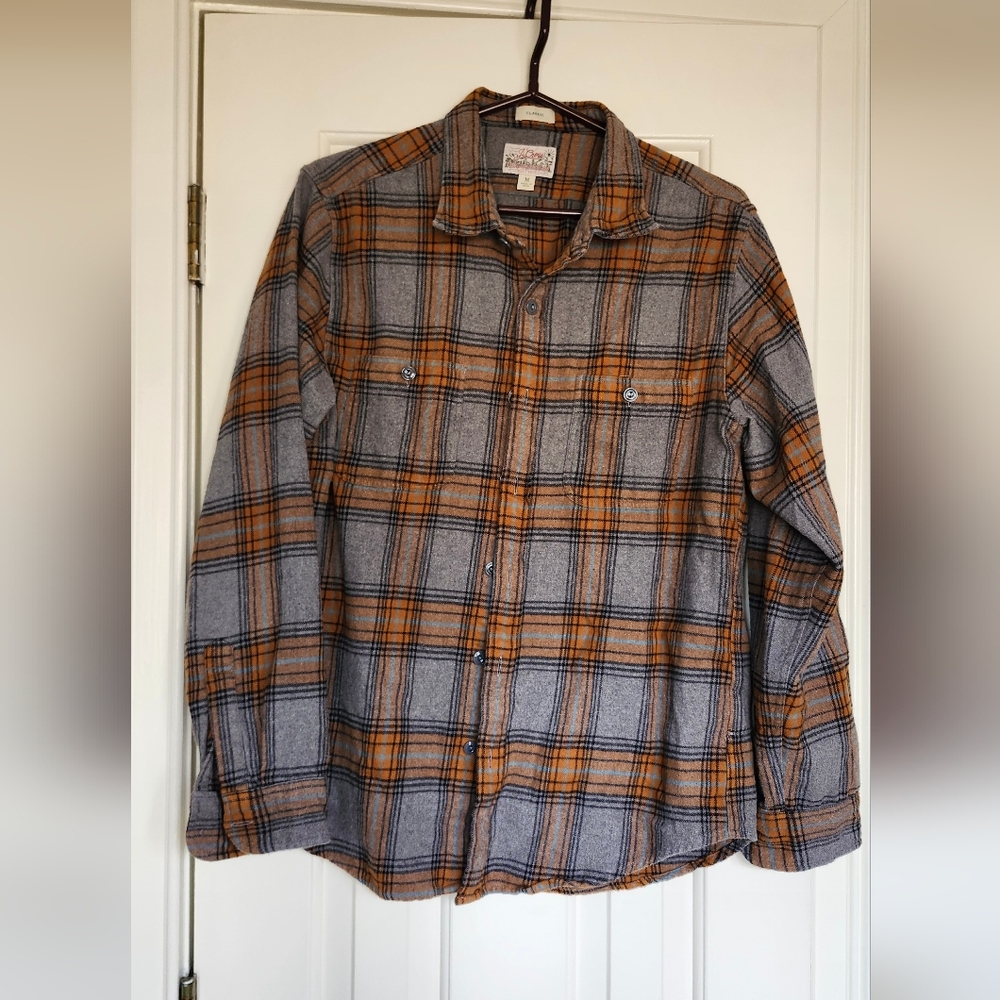 J. Crew Mid Weight Double Brushed Classic Flannel Shirt Gray Yellow Men's Size M